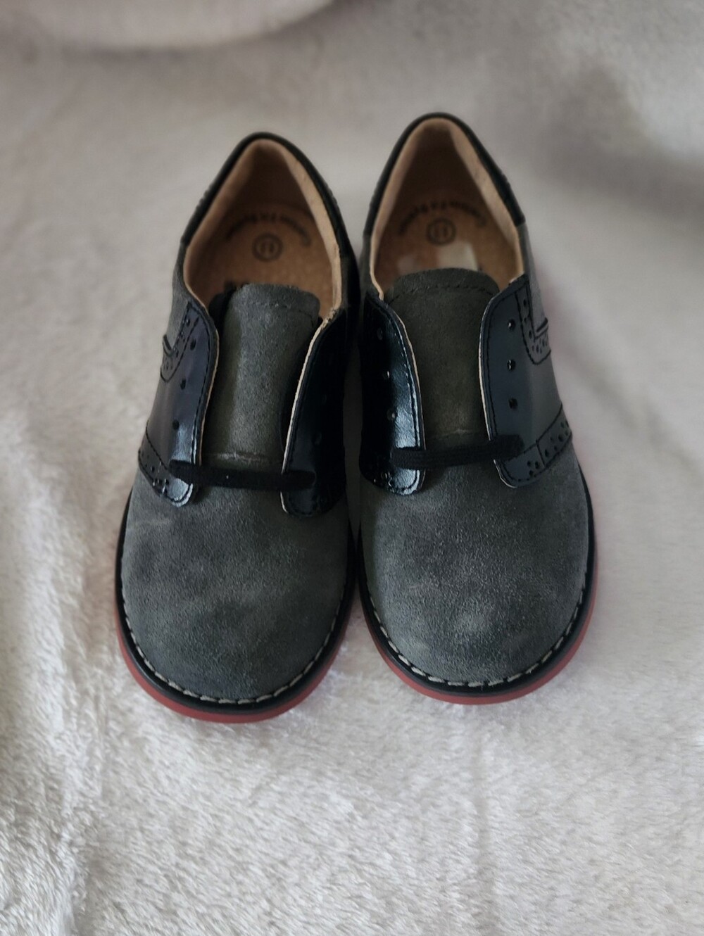 Kids Grey Footmate Suede & Patent Accent Dress Shoes